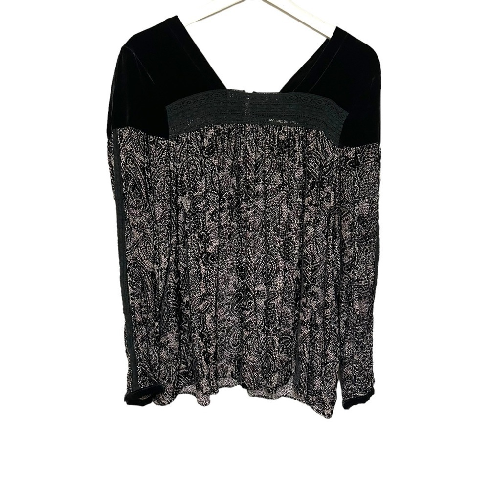 SUNDANCE S blouse Paisley velvet Burnout Flocked sheer crochet detail whimsygoth - Picture 2 of 15
